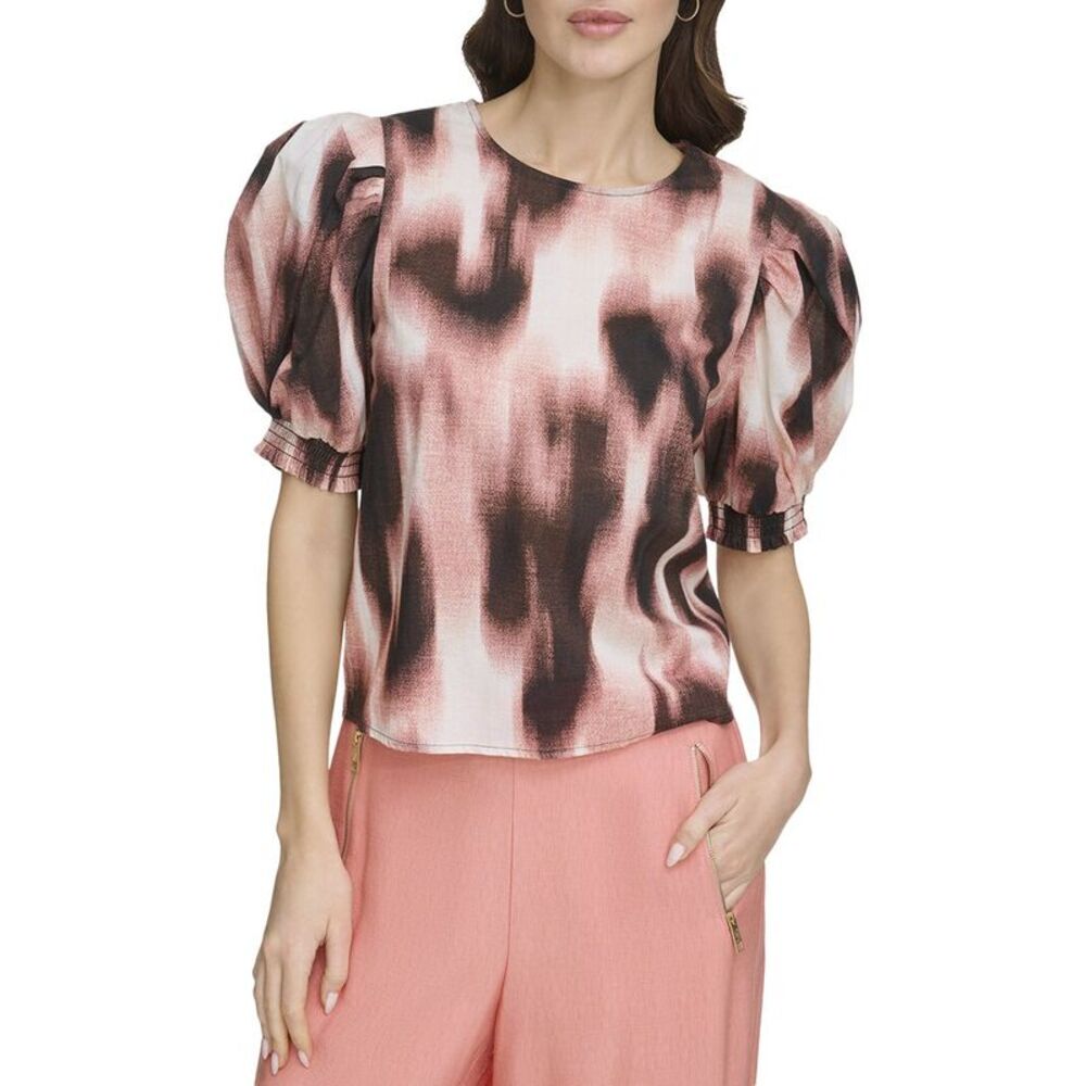 Dkny Womens  Printed Voile Top, Brown